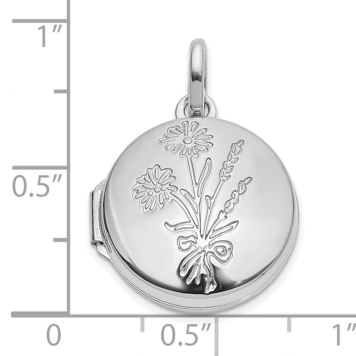 14k White Gold Locket Pendant, Round Floral Design with Flower Bouquet and Bow for Women