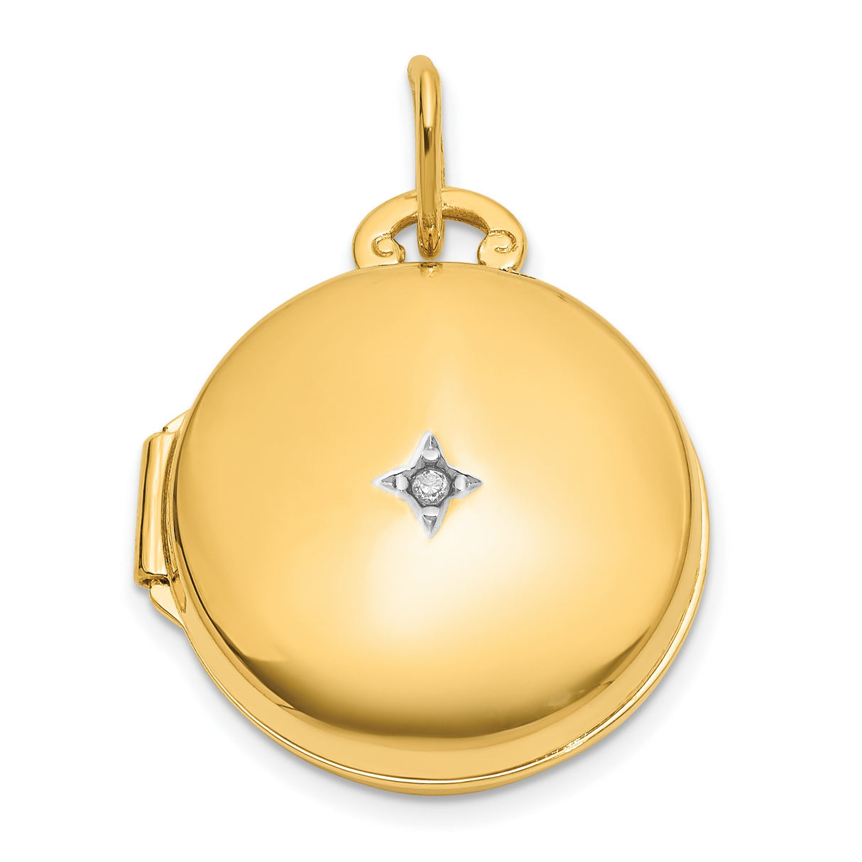 14k Multi-Tone Gold Round Locket Pendant with Diamond Star Accent, Polished Memory Keepsake for Women