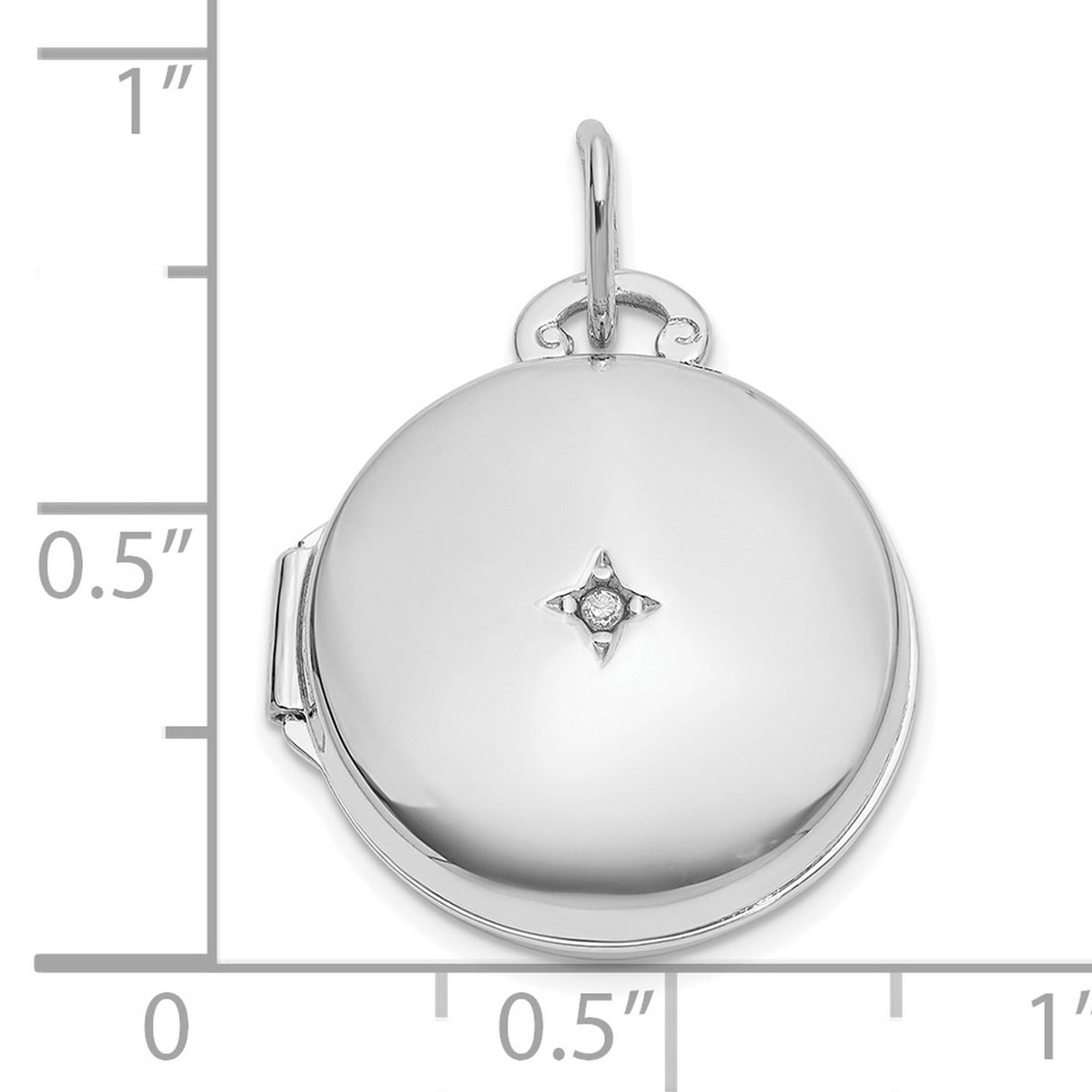 14k White Gold Locket Pendant with Diamond Star Design, Openable Photo Keepsake for Women