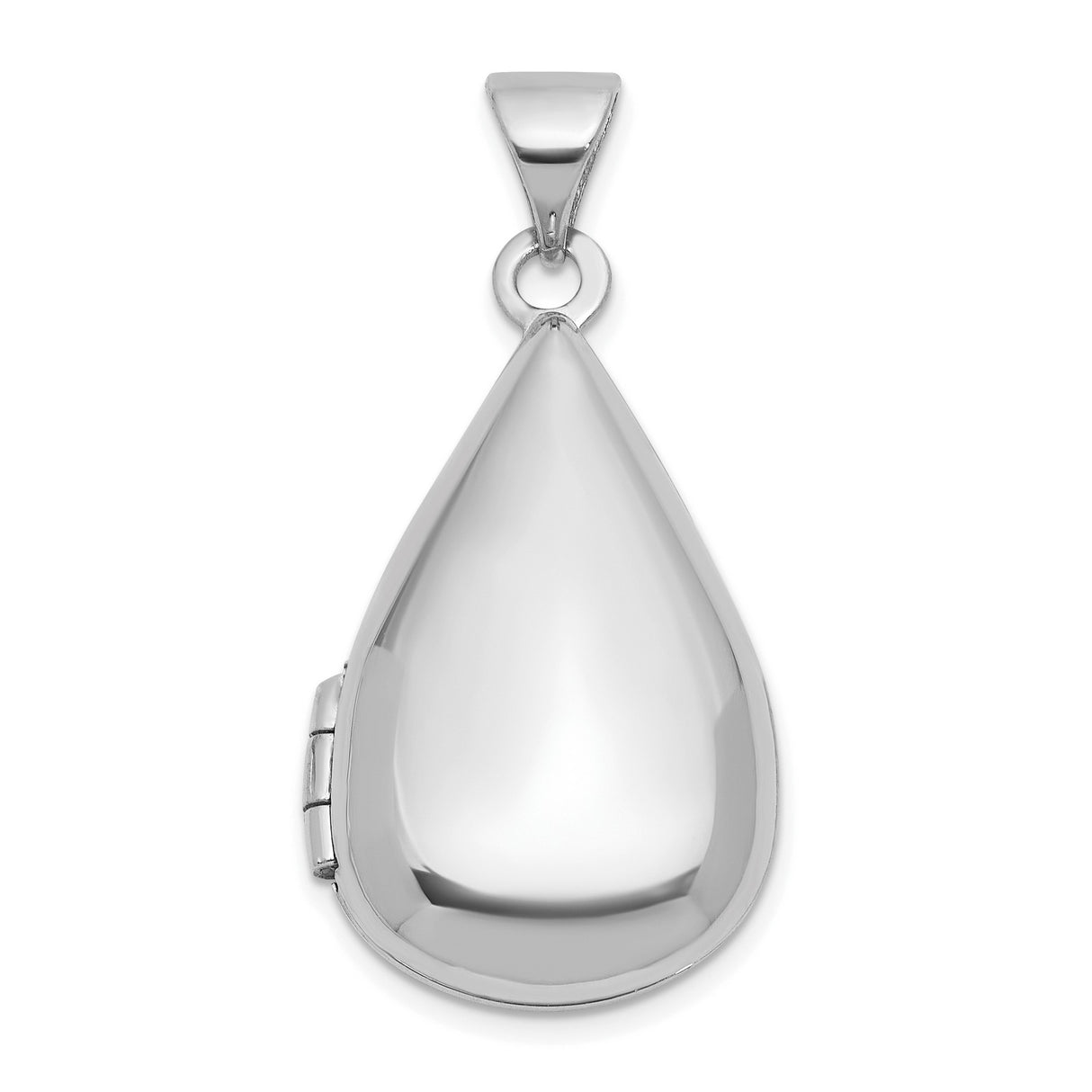 14k White Gold Teardrop Locket Pendant with Hinged Opening and Polished Finish for Women