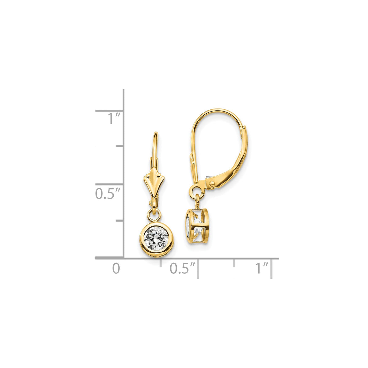 14k Yellow Gold Drop Earrings with Cubic Zirconia, Leverback Minimalist Dangle Style for Women