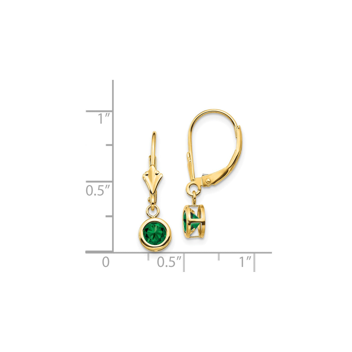 14k Yellow Gold Leverback Earrings with Round Helenite in Bezel Setting, Minimalist Style