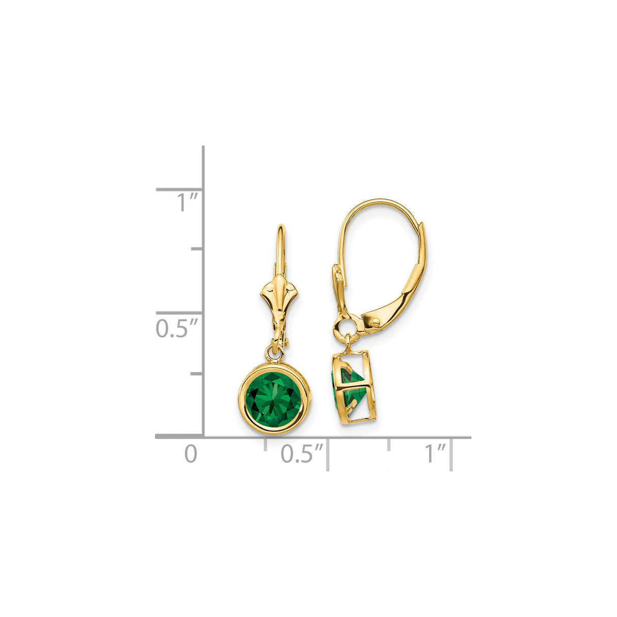 14k Yellow Gold Drop Earrings with Round Green Helenite in Bezel Setting
