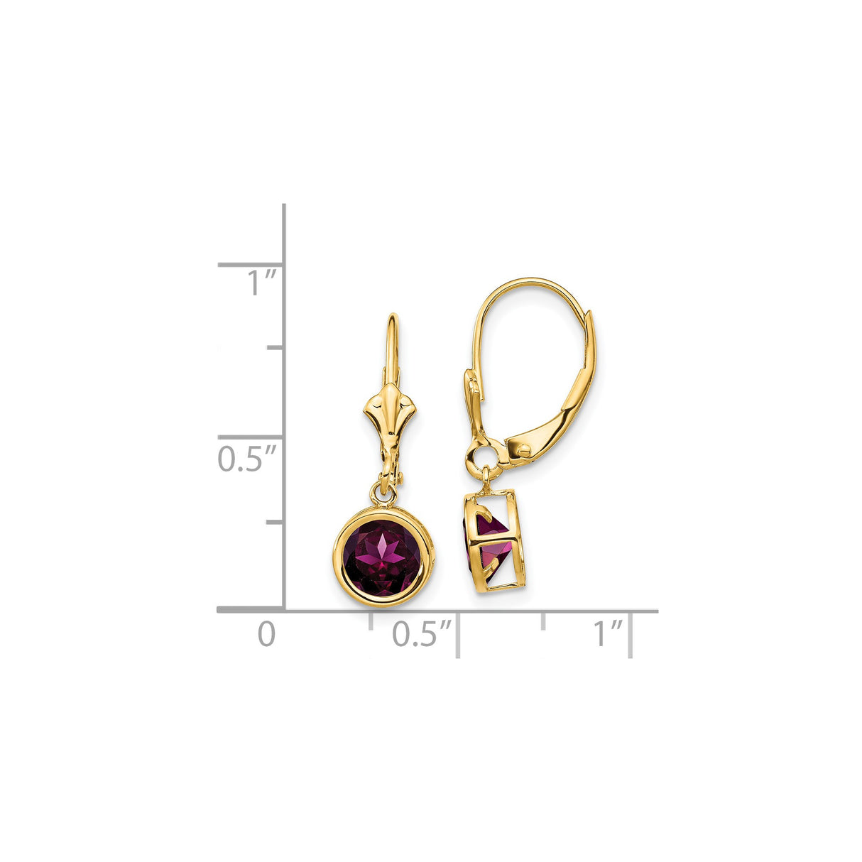 14k Yellow Gold Leverback Earrings with Rhodolite Garnet in Bezel Setting