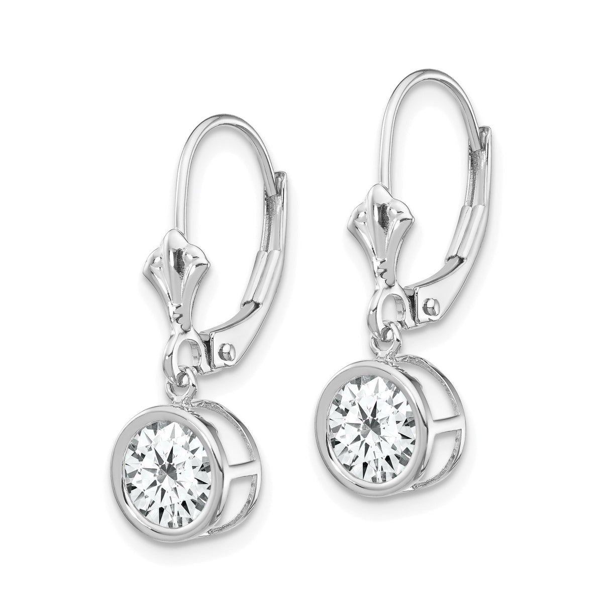 14k White Gold Drop Earrings with Cubic Zirconia, Leverback Bezel Set Dangles for Women
