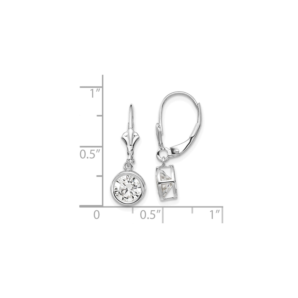 14k White Gold Drop Earrings with Cubic Zirconia, Leverback Bezel Set Dangles for Women