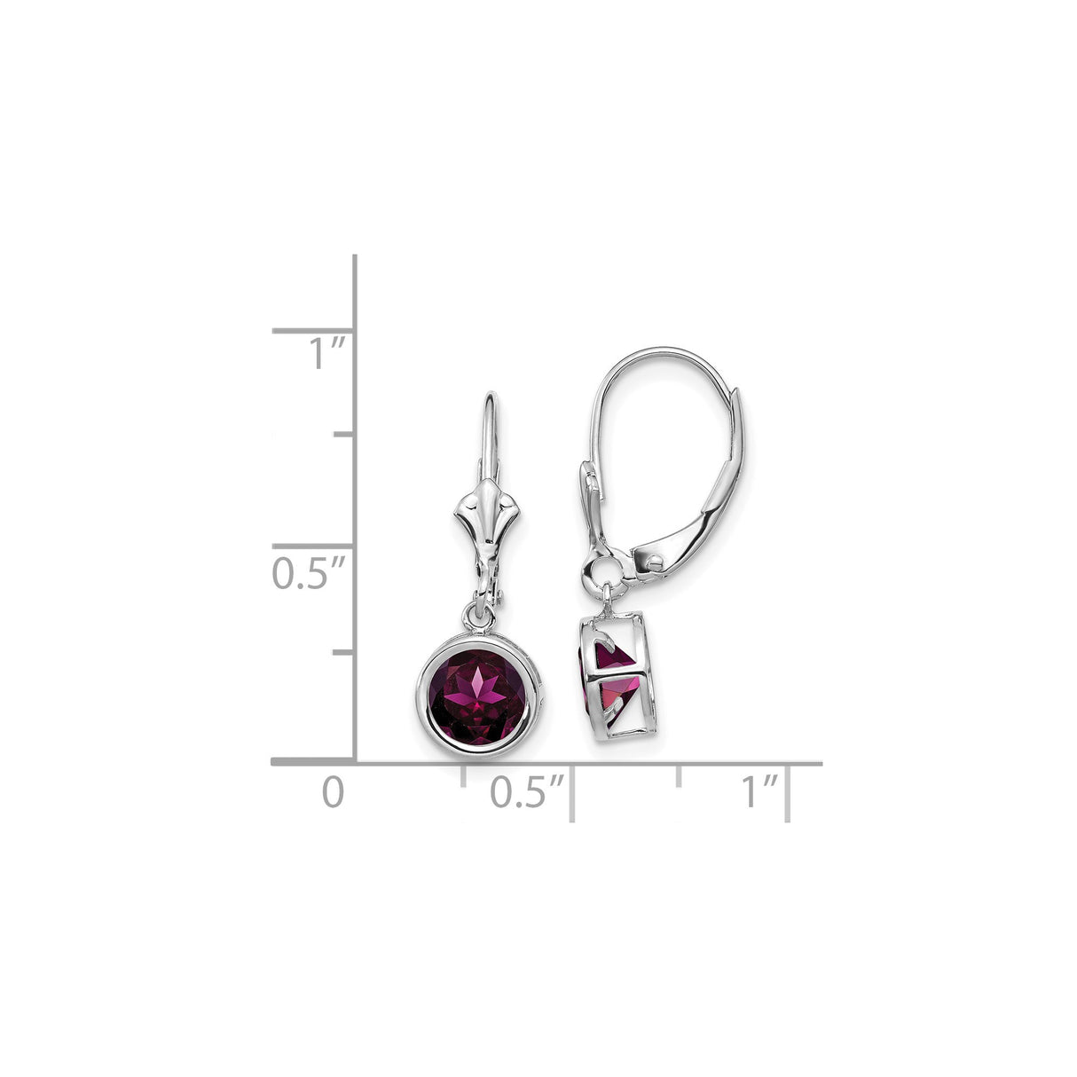 14k White Gold Dangle Earrings with Rhodolite Garnet, Bezel Setting, Geometric Cutout Design