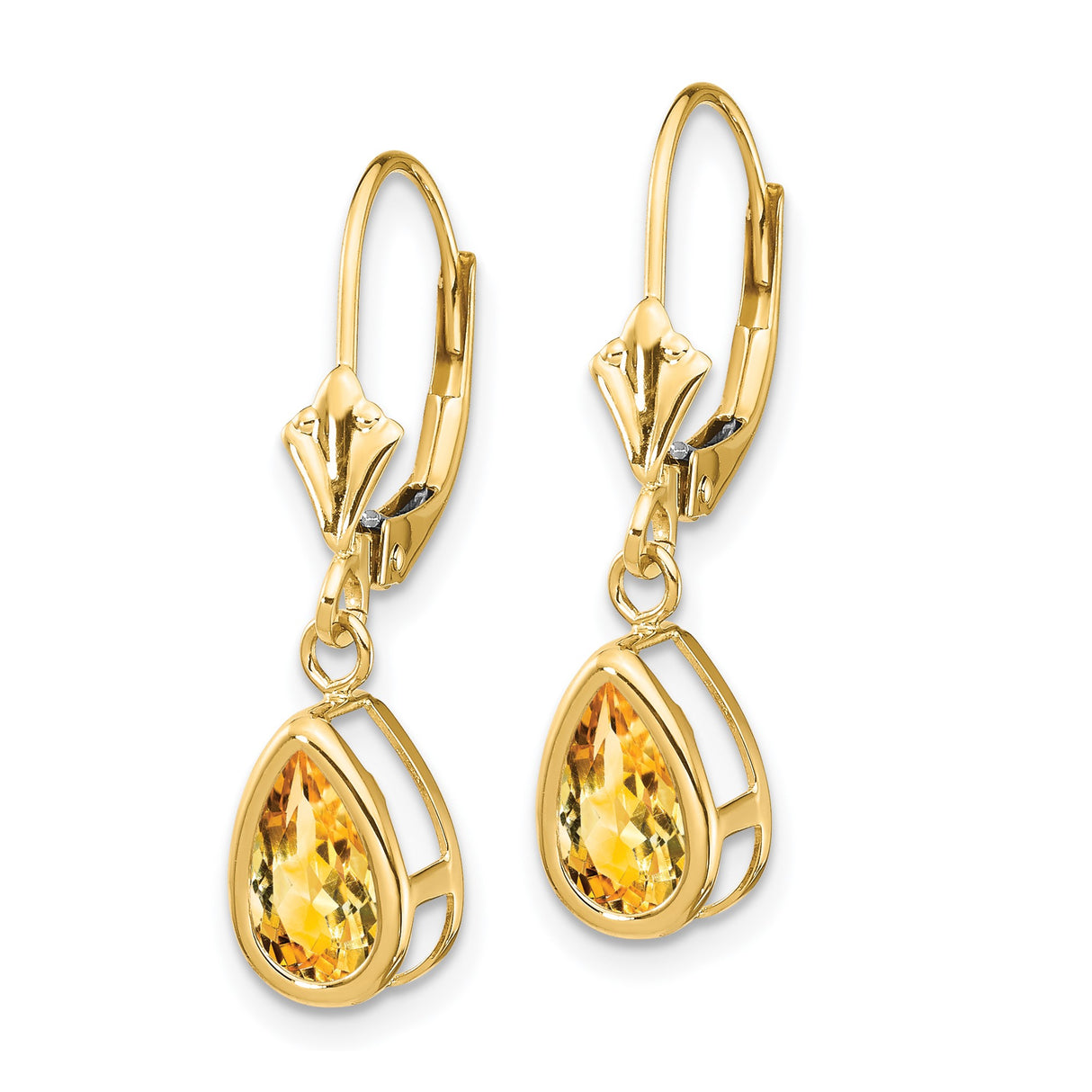 14k Yellow Gold Dangle Earrings with Pear Shaped Citrine in Bezel Setting
