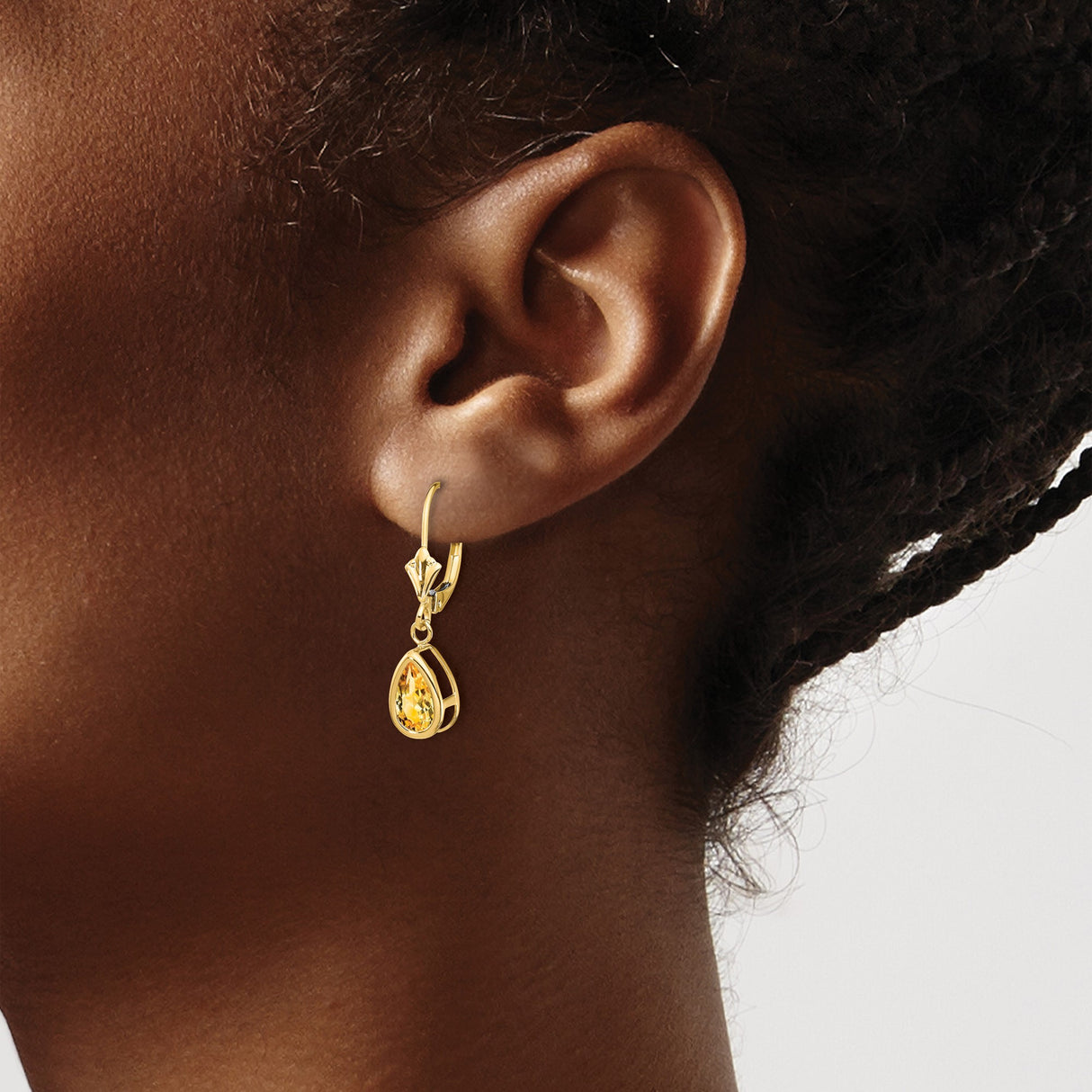 14k Yellow Gold Dangle Earrings with Pear Shaped Citrine in Bezel Setting