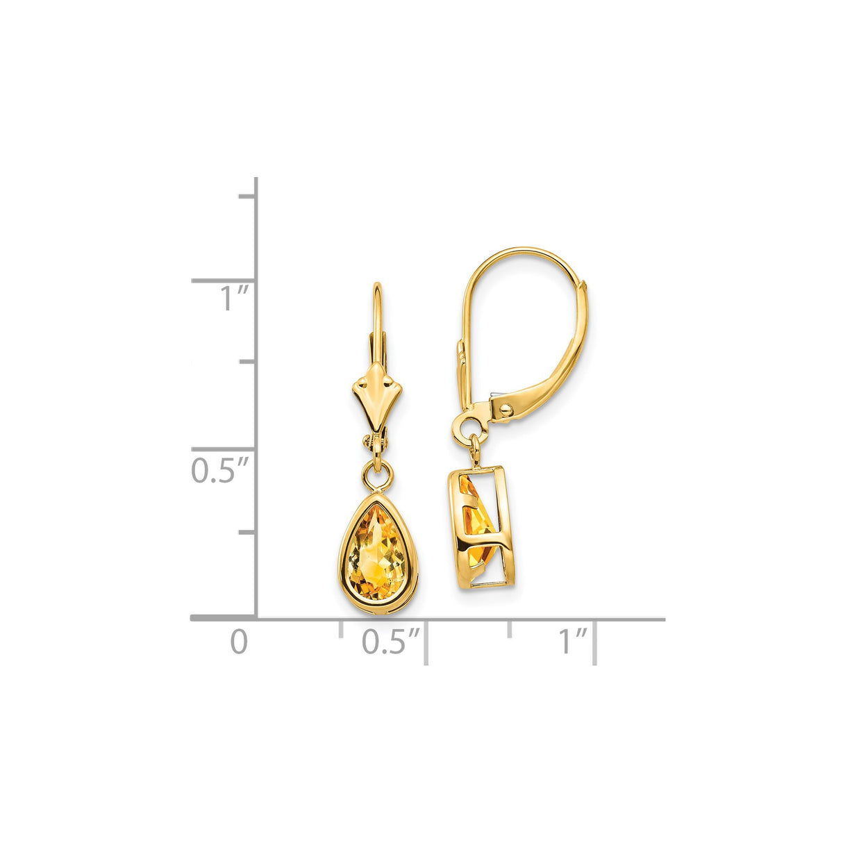 14k Yellow Gold Dangle Earrings with Pear Shaped Citrine in Bezel Setting