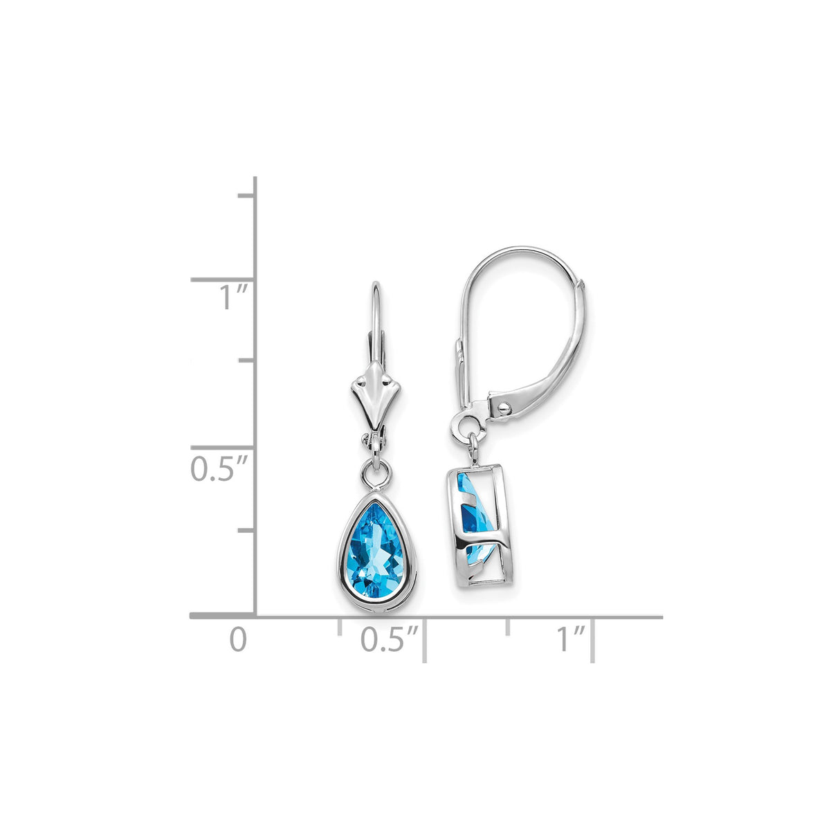 14k White Gold Dangle Earrings with Pear Shaped Swiss Blue Topaz in Bezel Setting