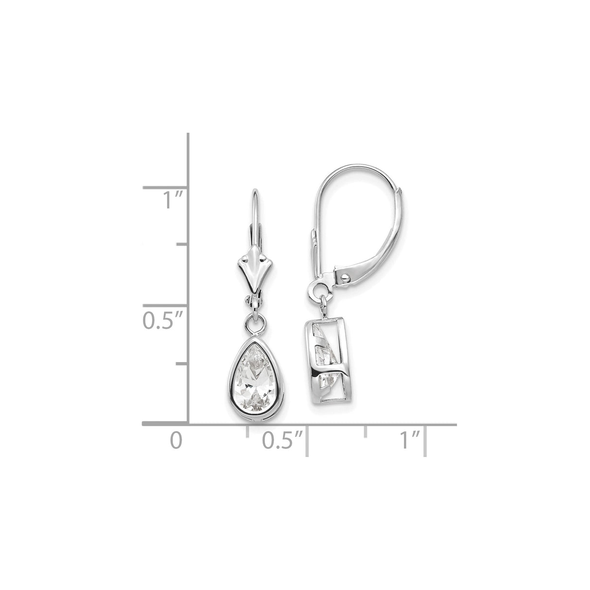 14k White Gold Dangle Earrings with Pear Shaped Cubic Zirconia in Bezel Setting