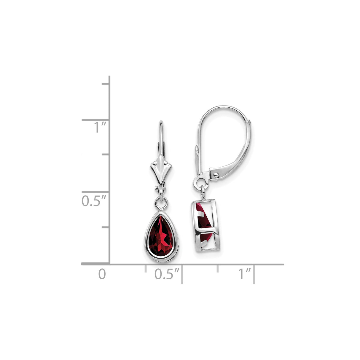 14k White Gold Drop Earrings with Pear Shaped Garnet in Bezel Setting