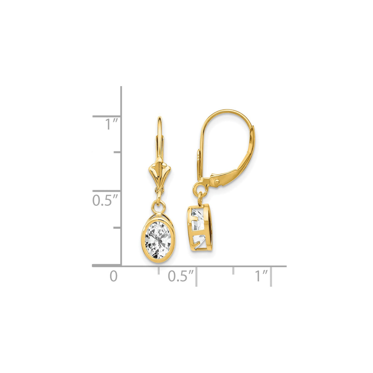 14k Yellow Gold Dangle Earrings with Clear Cubic Zirconia in Prong Setting, Leverback Drop Style