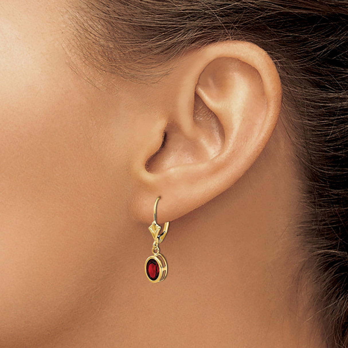 14k Yellow Gold Leverback Earrings with Garnet Drops, Vintage Inspired Dangle Design for Women