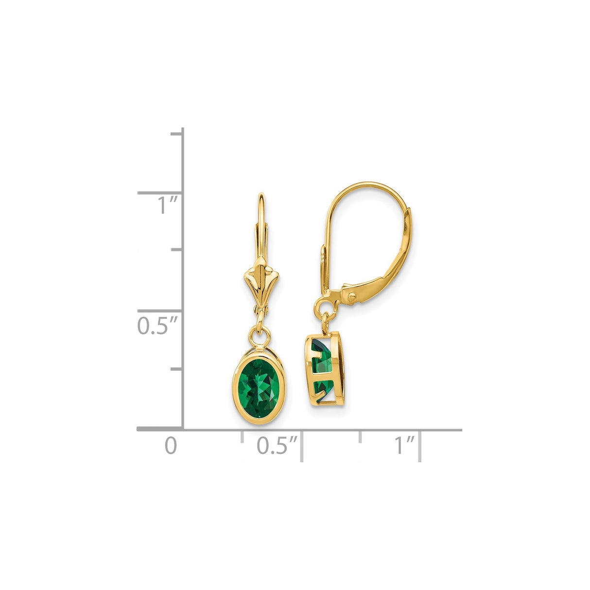 14k Yellow Gold Leverback Dangle Earrings with Oval Helenite, Lightweight Drop Design for Women