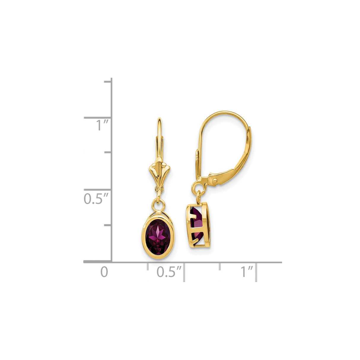 14k Yellow Gold Dangle Earrings with Rhodolite Garnet in Bezel Setting, Leverback Style