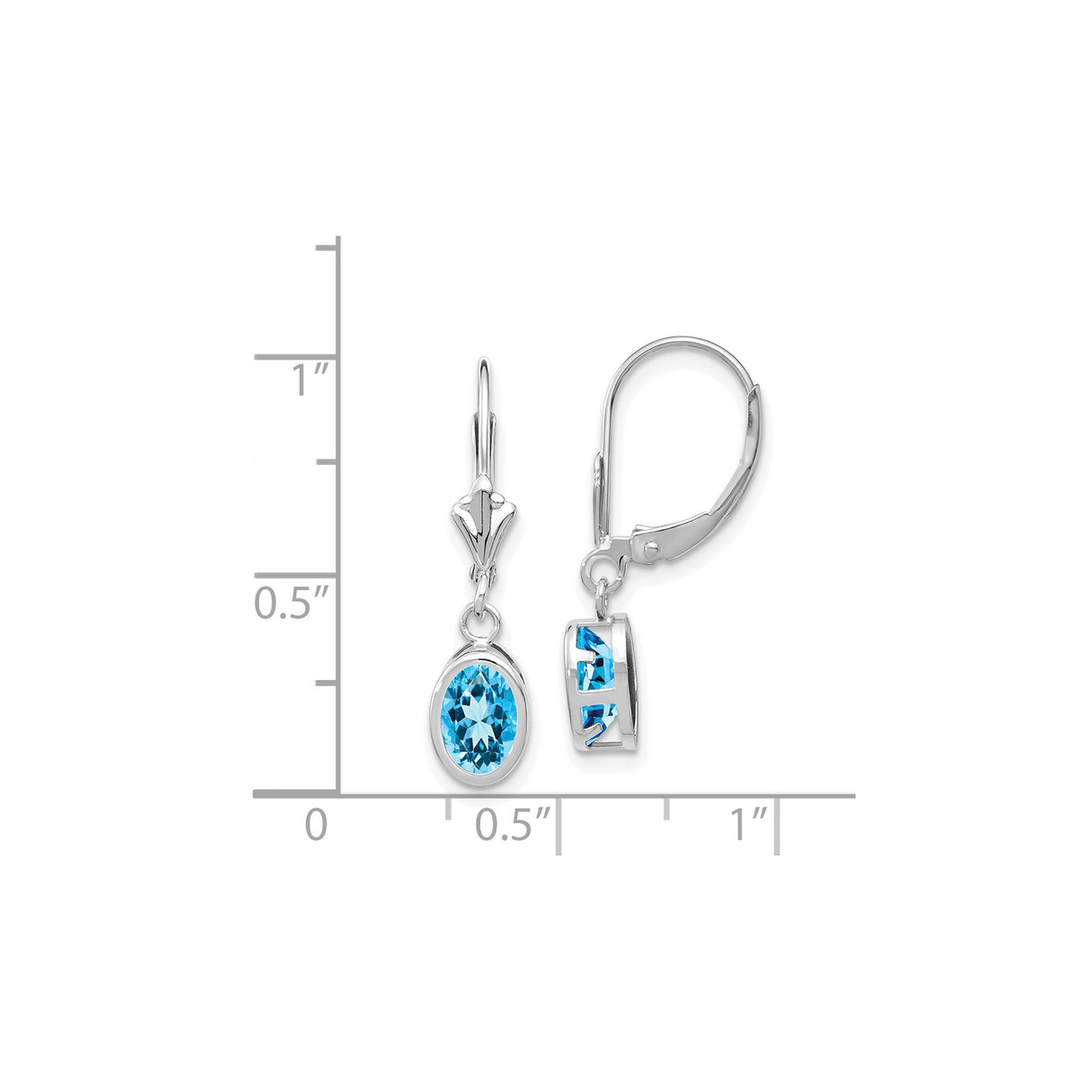 14k White Gold Dangle Earrings with Oval Swiss Blue Topaz, Leverback Drop, Abstract Cutout Design