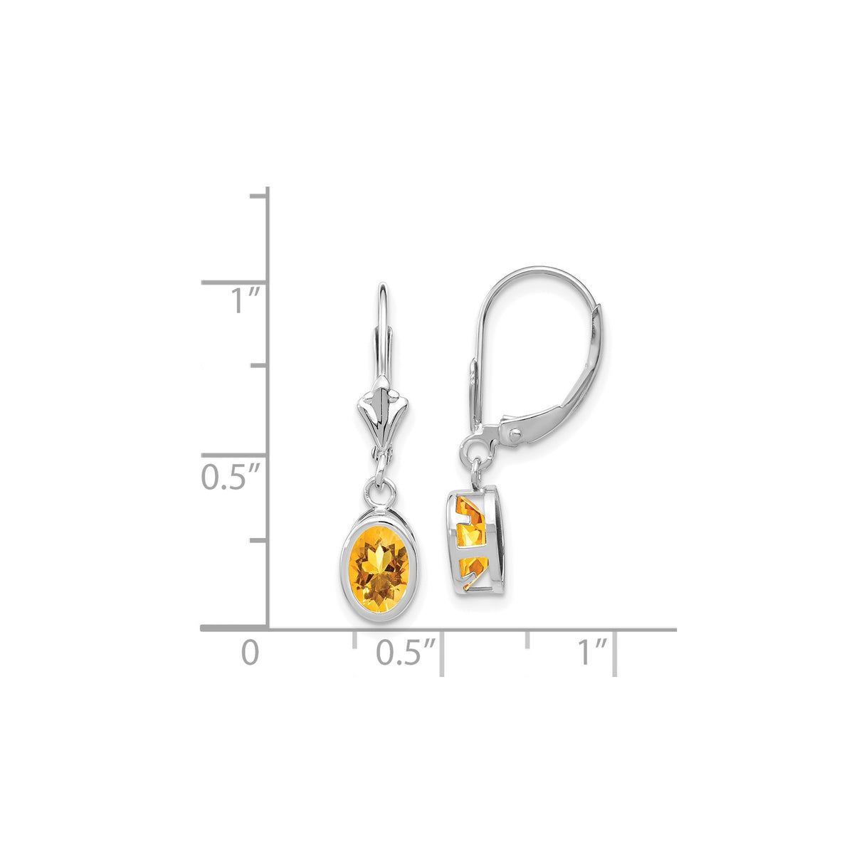 14k White Gold Dangle Earrings with Citrine Oval Gemstones in Bezel Setting