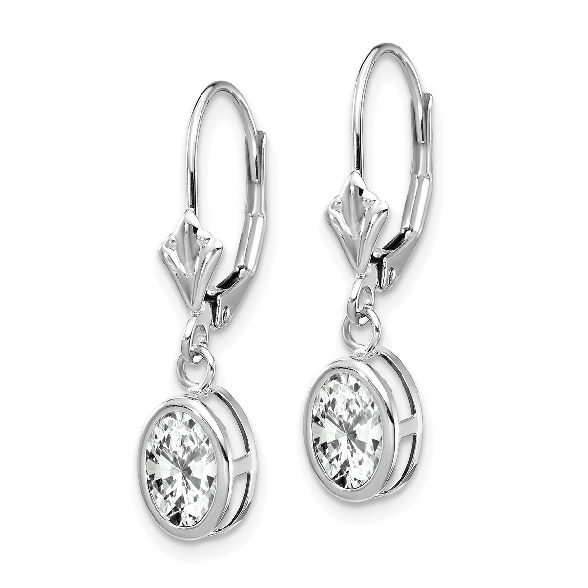 14k White Gold Dangle Earrings with Cubic Zirconia and Hebrew Chai Symbol