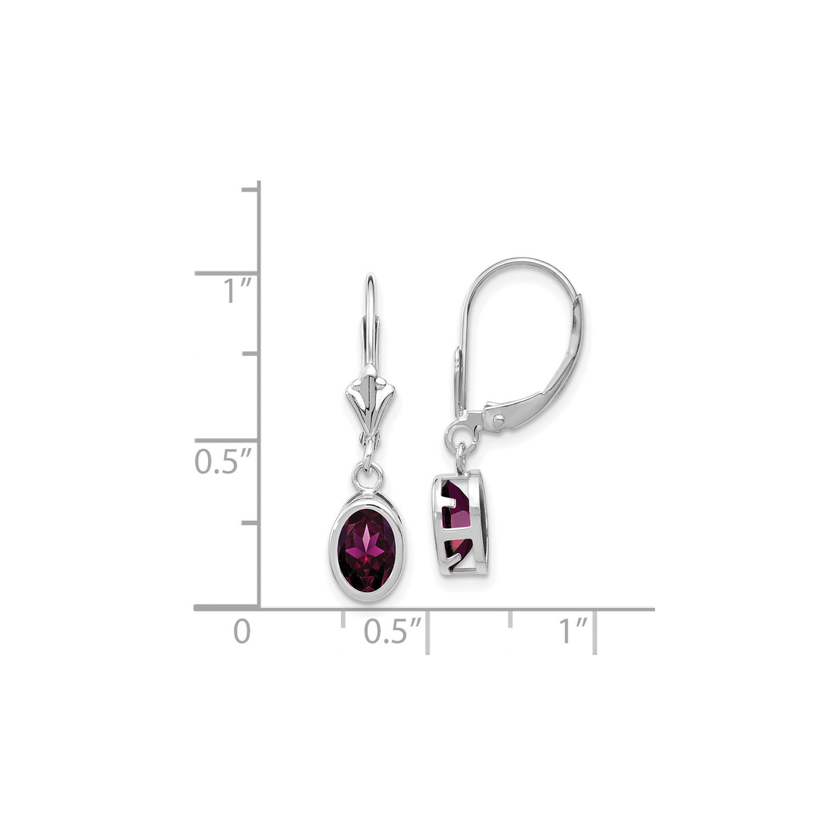 14k White Gold Drop Earrings with Rhodolite Garnet Oval Gemstones, Prong Setting, Leverback Design
