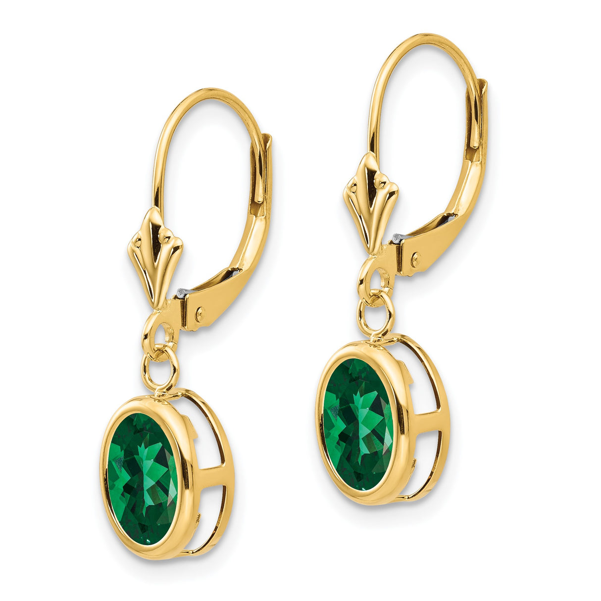 14k Yellow Gold Leverback Drop Earrings with Green Helenite in Bezel Setting