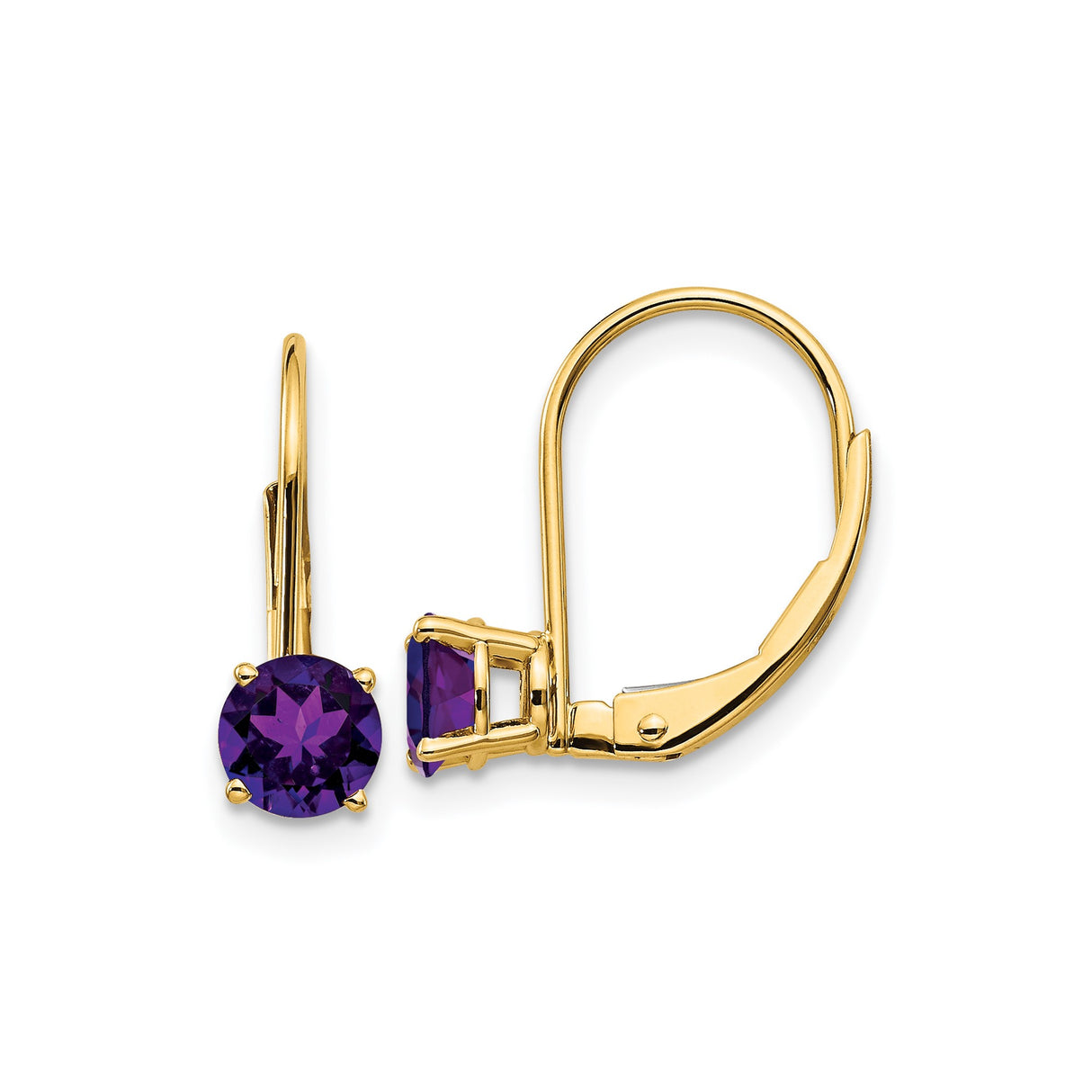 14k Yellow Gold Leverback Earrings with Amethyst Drops, February Birthstone Jewelry
