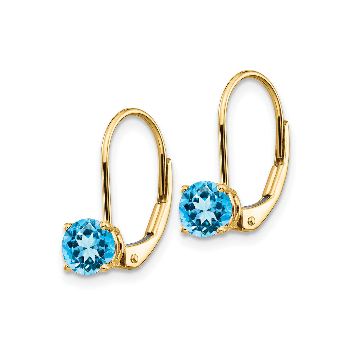 14k Yellow Gold Leverback Earrings with Swiss Blue Topaz, Minimalist Drop Style for Women