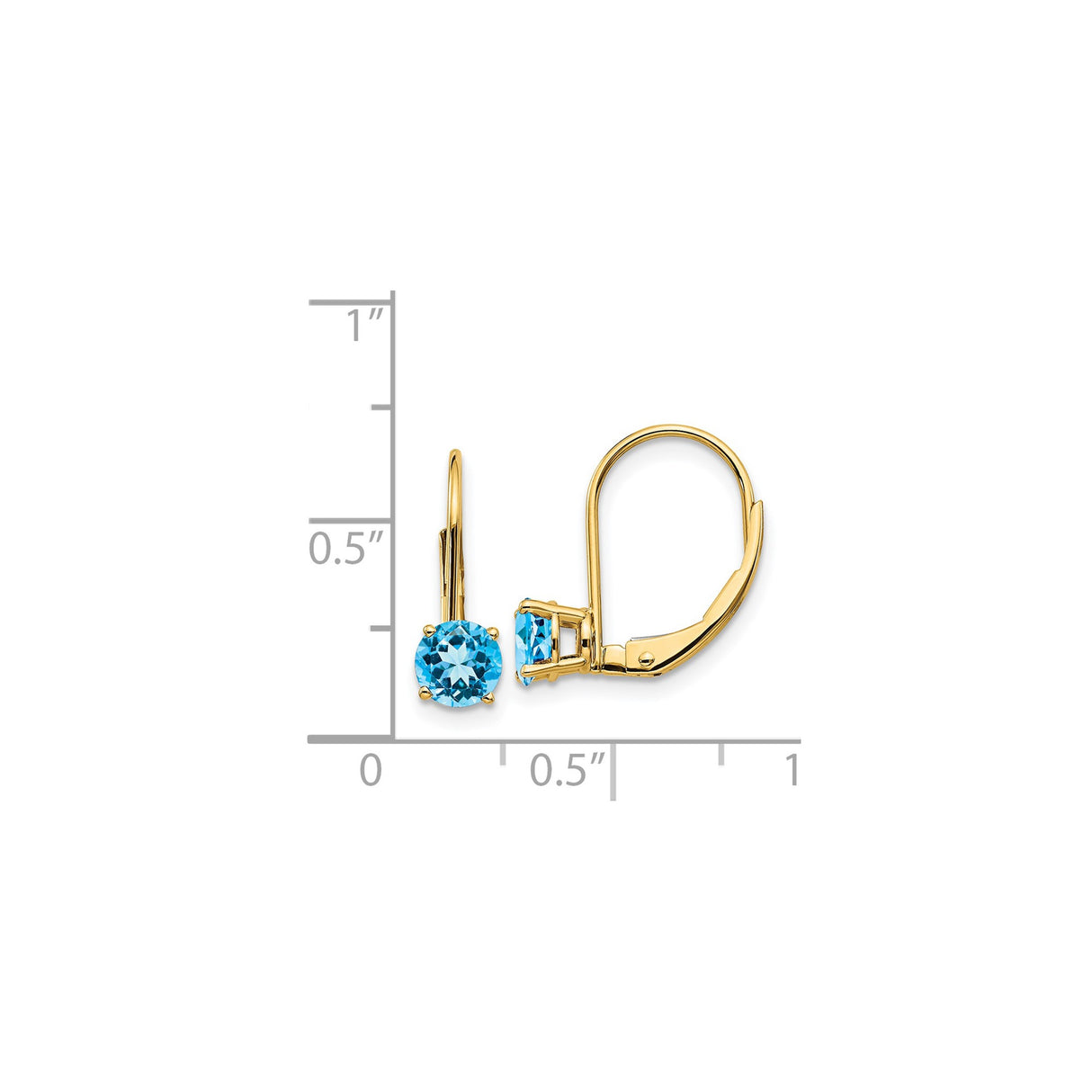 14k Yellow Gold Leverback Earrings with Swiss Blue Topaz, Minimalist Drop Style for Women