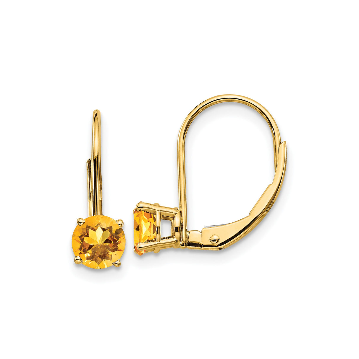 14k Yellow Gold Leverback Earrings with Natural Citrine, Drop Style Dangle for Women