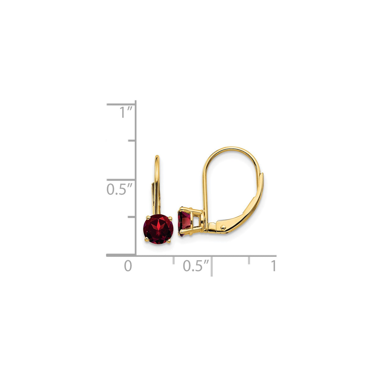 14k Yellow Gold Leverback Earrings with Red Garnet, Classic Prong Setting, January Birthstone
