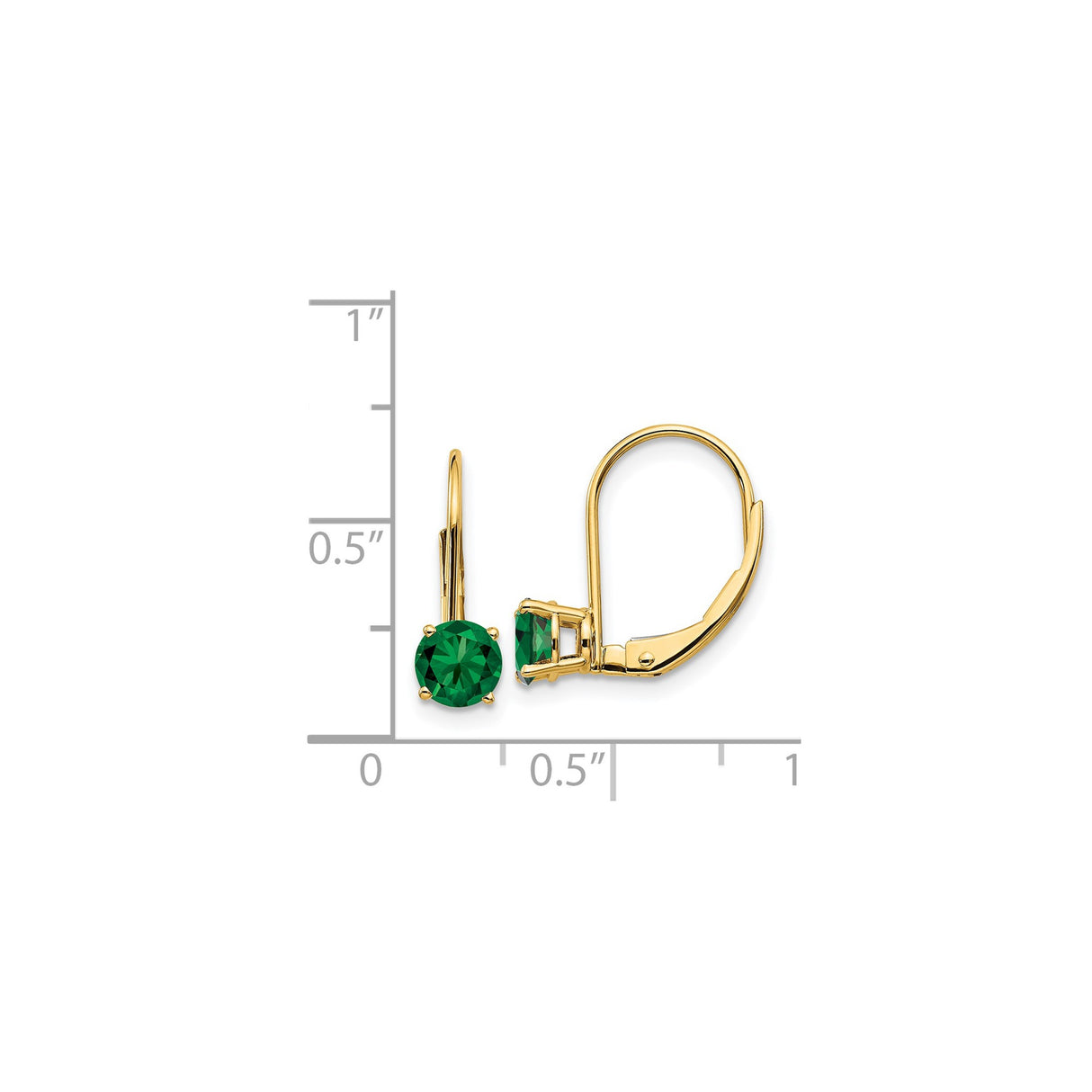 14k Yellow Gold Leverback Earrings with Round Green Helenite, Solitaire Dangle Design