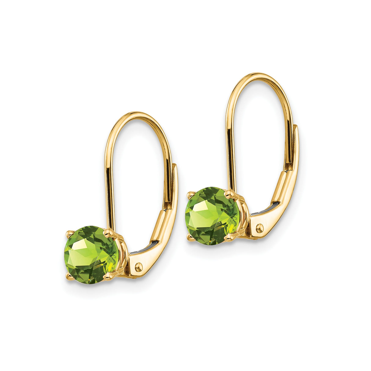 14k Yellow Gold Leverback Earrings with Peridot, Classic Dangle Design for Women