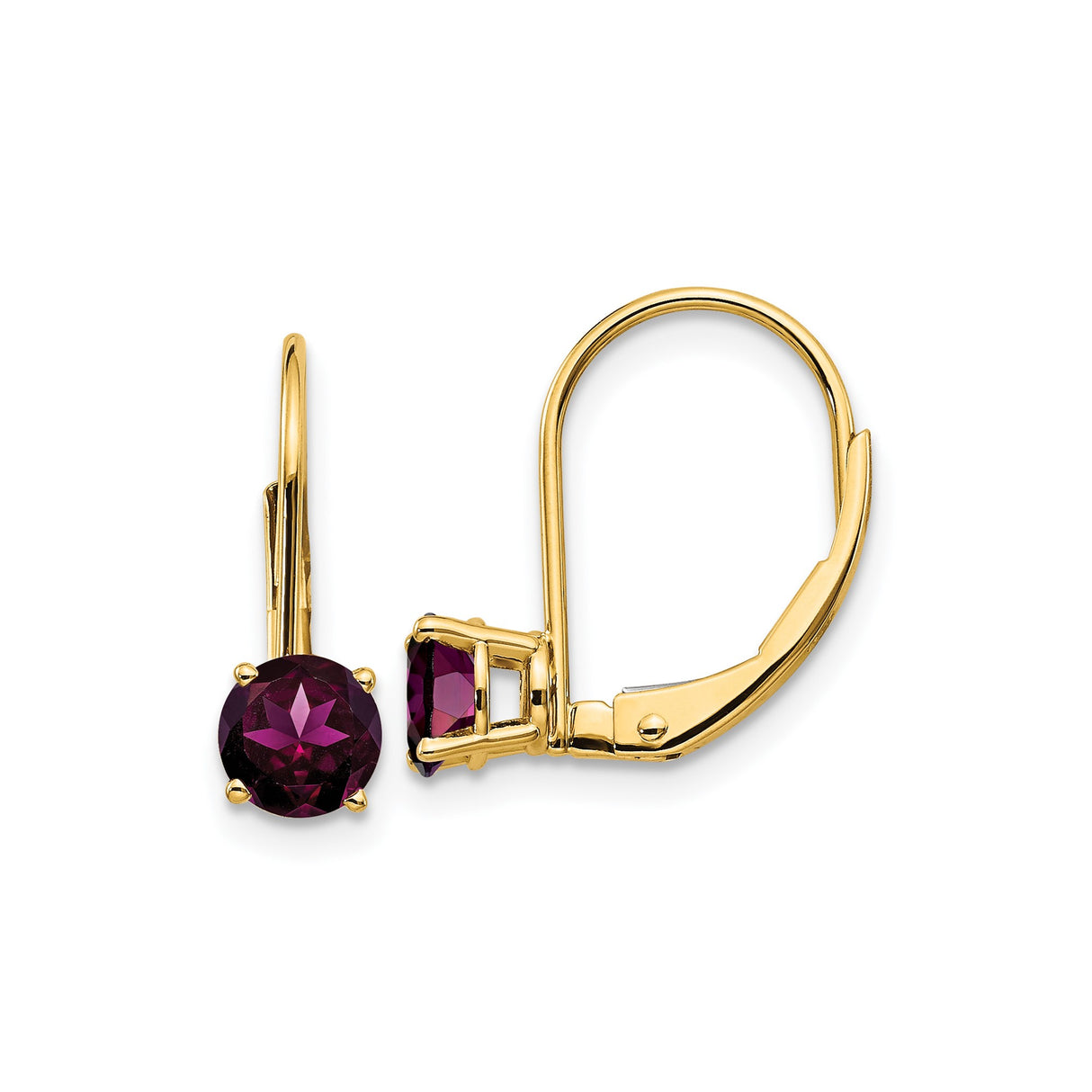 14k Yellow Gold Leverback Earrings with Rhodolite Garnet, Classic Timeless Design for Women