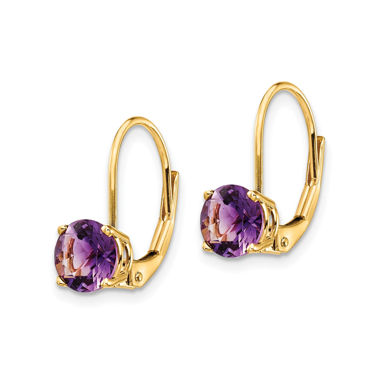 14k Yellow Gold Leverback Earrings with Amethyst, Dangle Drop Style for Women