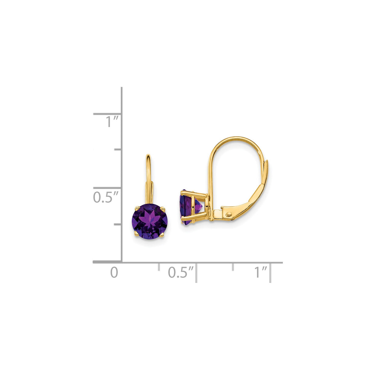 14k Yellow Gold Leverback Earrings with Amethyst, Dangle Drop Style for Women