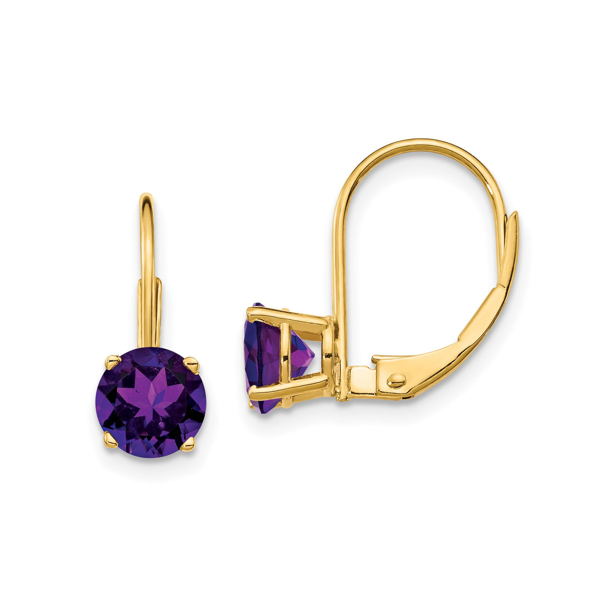 14k Yellow Gold Leverback Earrings with Amethyst, Dangle Drop Style for Women