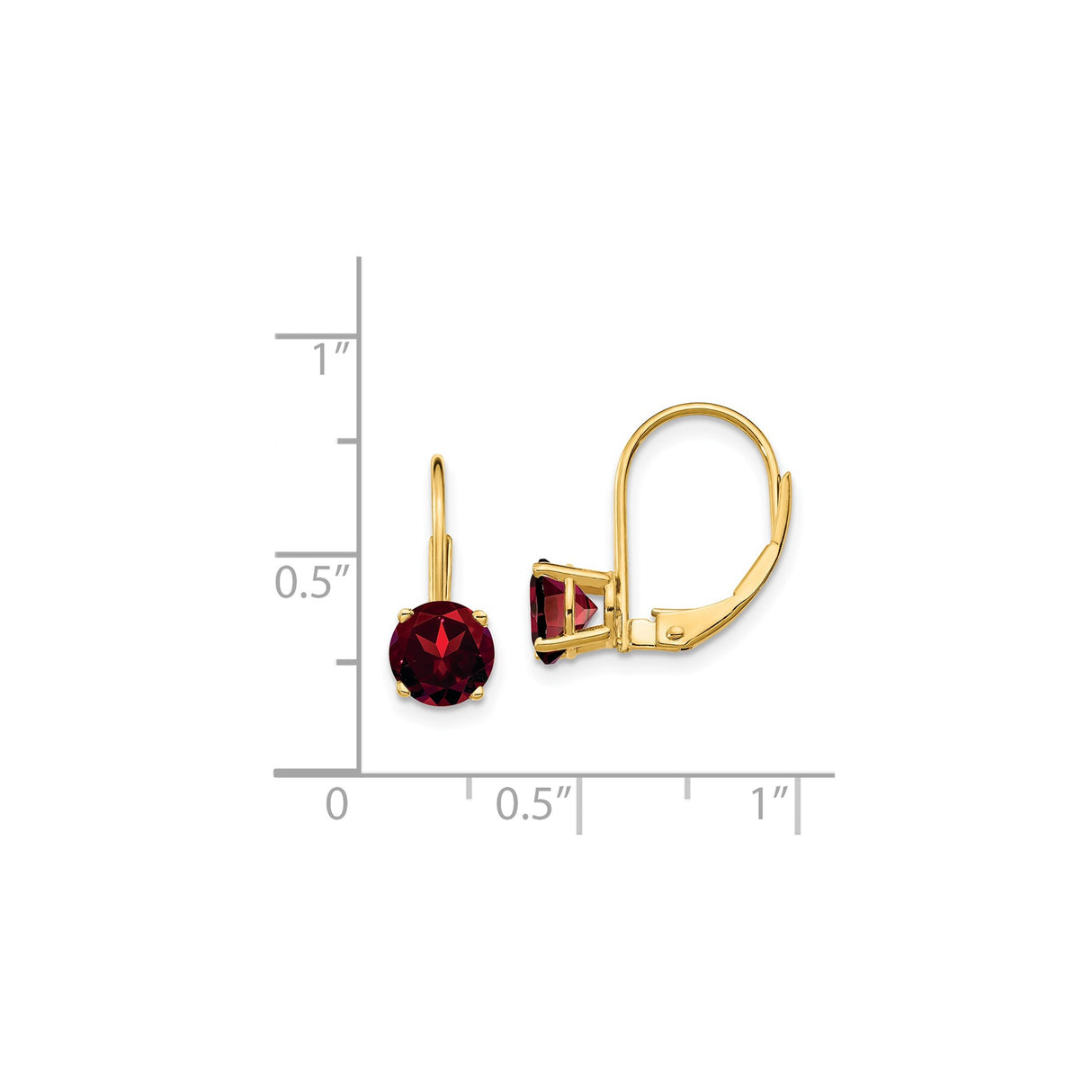 14k Yellow Gold Leverback Earrings with Round Garnet, Classic Dangle Design for Women