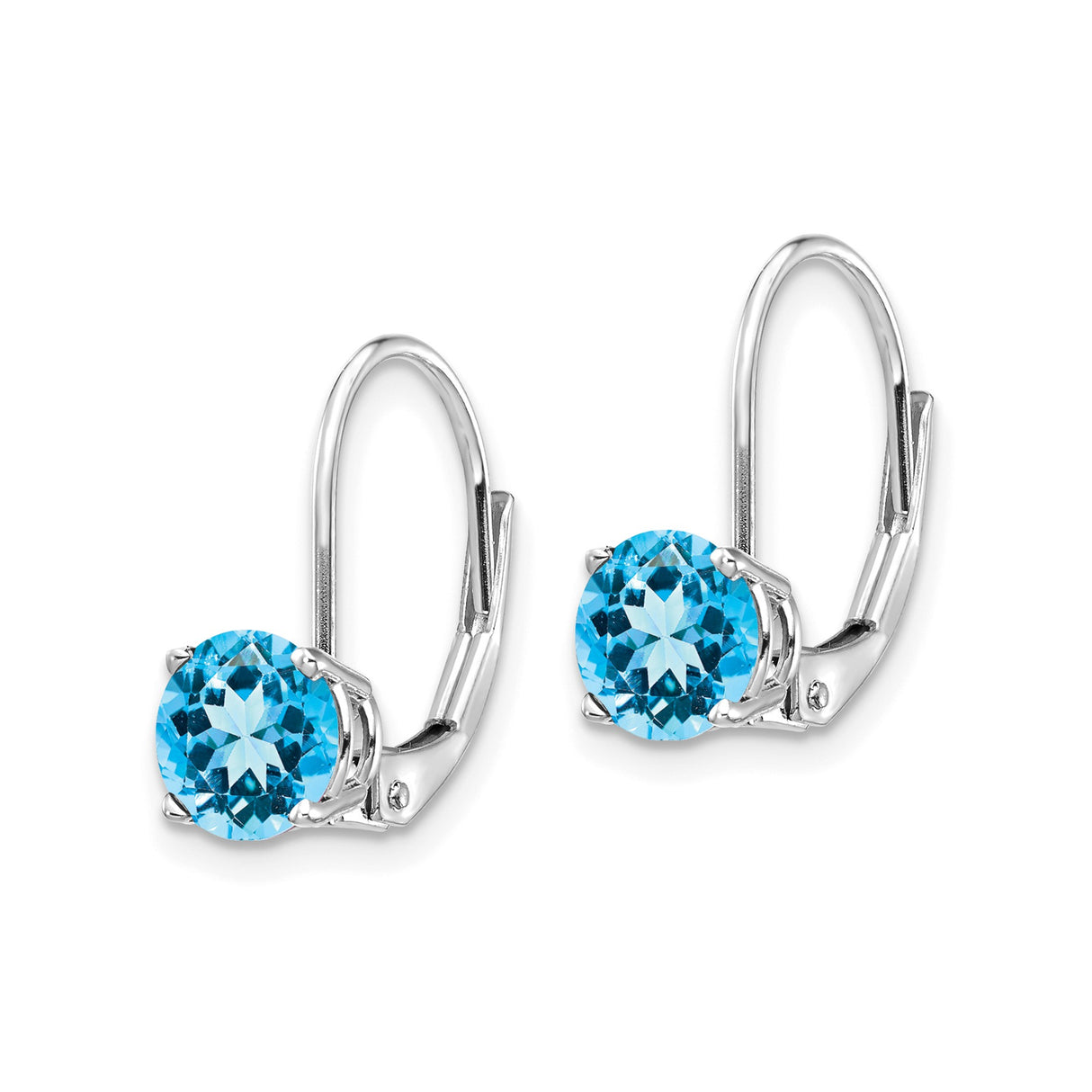 14k White Gold Leverback Earrings with Swiss Blue Topaz, Dangle Minimalist Design
