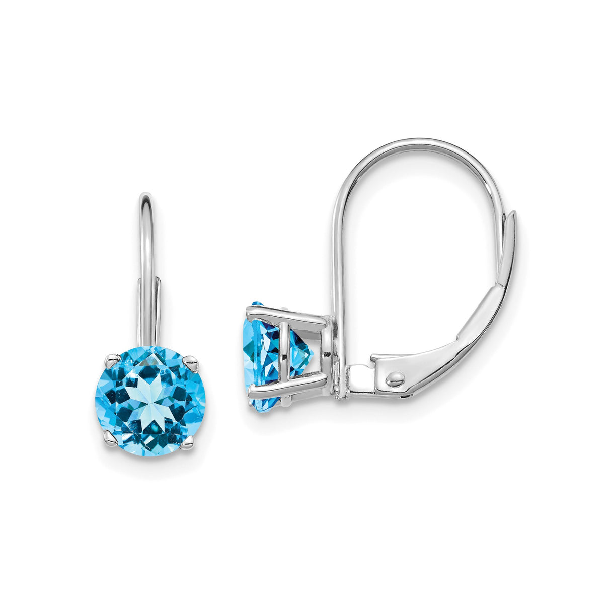 14k White Gold Leverback Earrings with Swiss Blue Topaz, Dangle Minimalist Design
