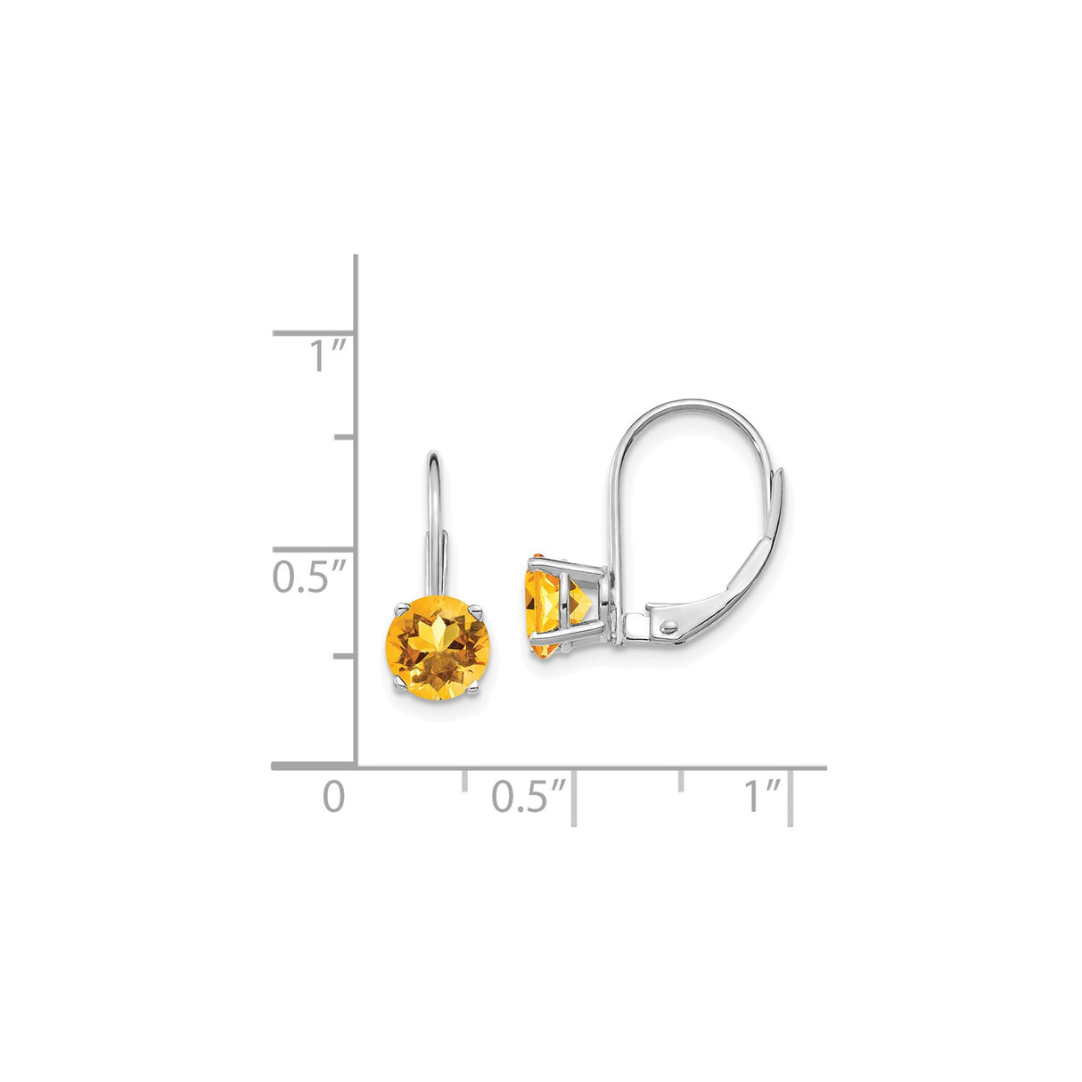 14k White Gold Leverback Earrings with Round Citrine Gemstone Drops, Dangle Style for Women