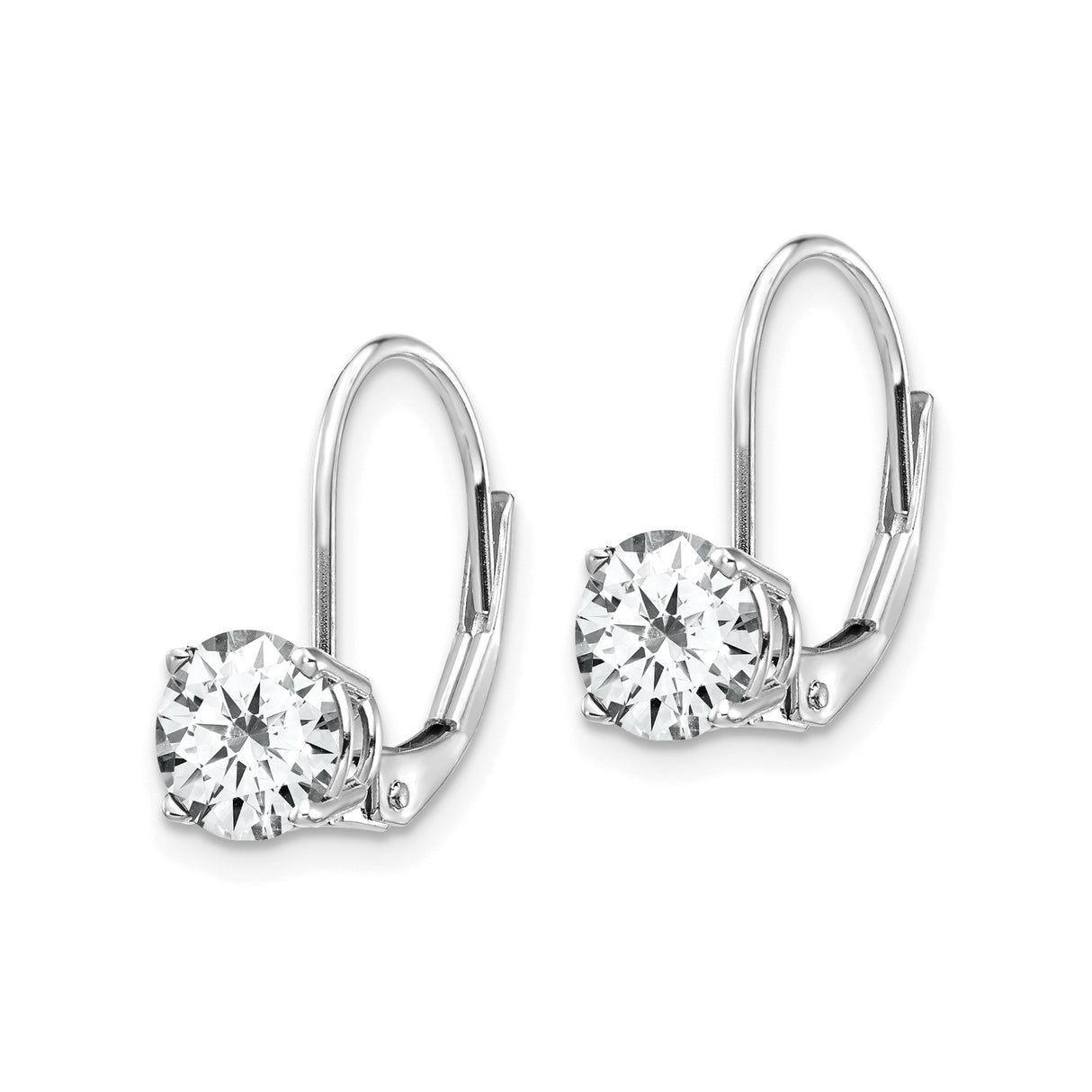 14k White Gold Dangle Earrings with Round Cut Cubic Zirconia, Leverback, Classic Drop Design