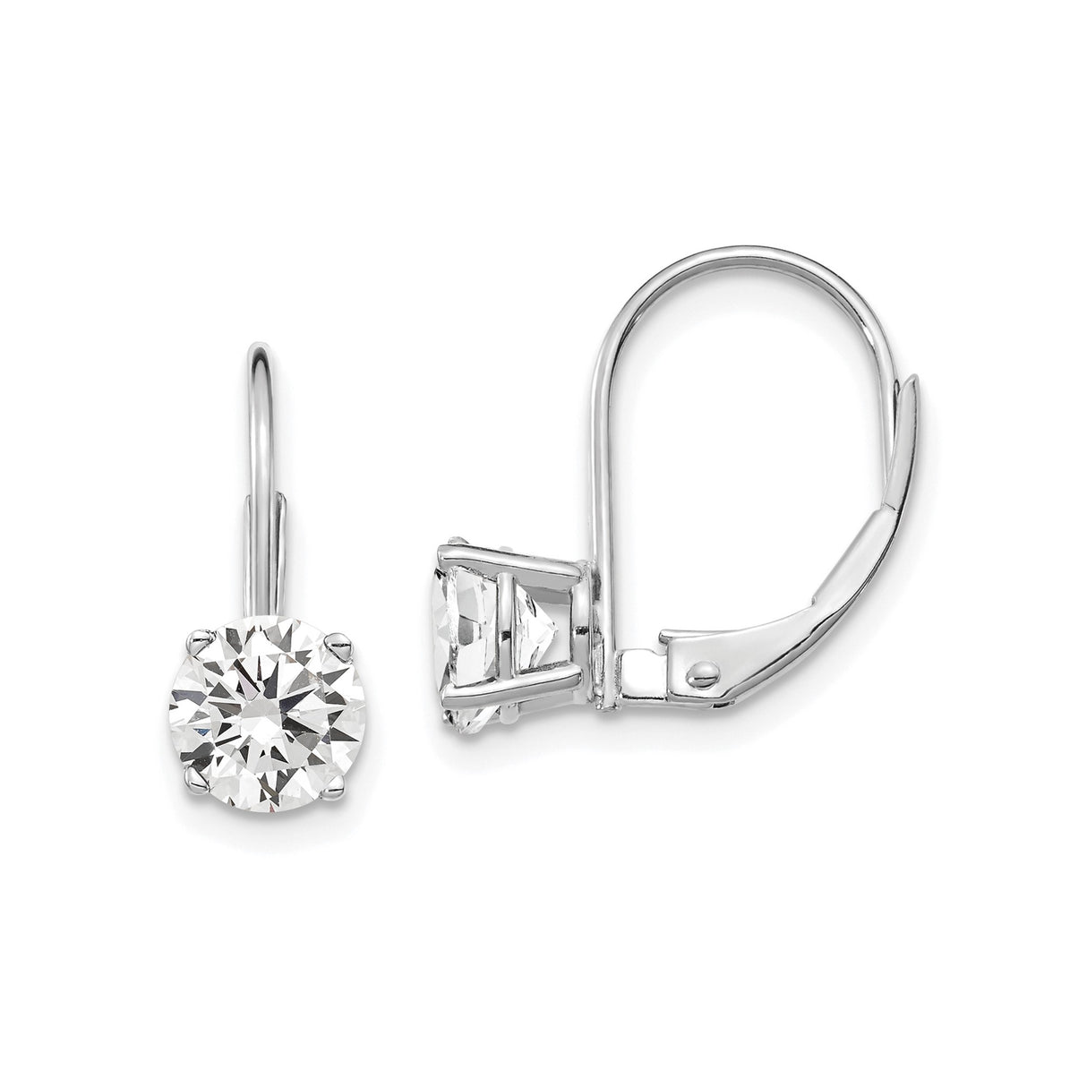 14k White Gold Dangle Earrings with Round Cut Cubic Zirconia, Leverback, Classic Drop Design