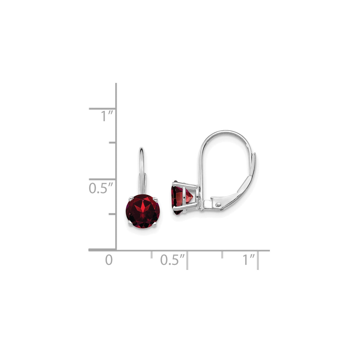14k White Gold Leverback Earrings with Garnet, Classic January Birthstone Dangle Design