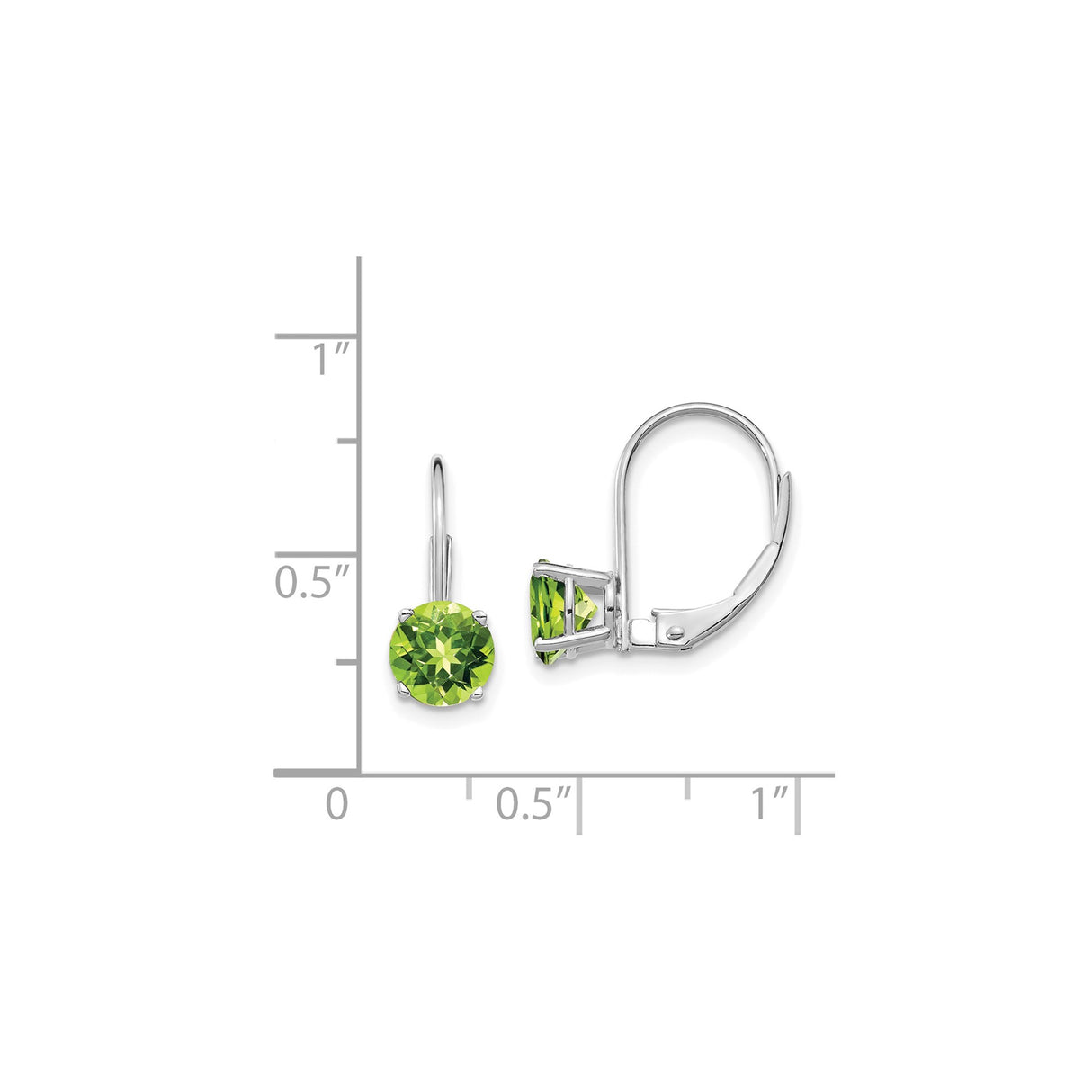 14k White Gold Leverback Earrings with Round Peridot Gemstones, August Birthstone Jewelry