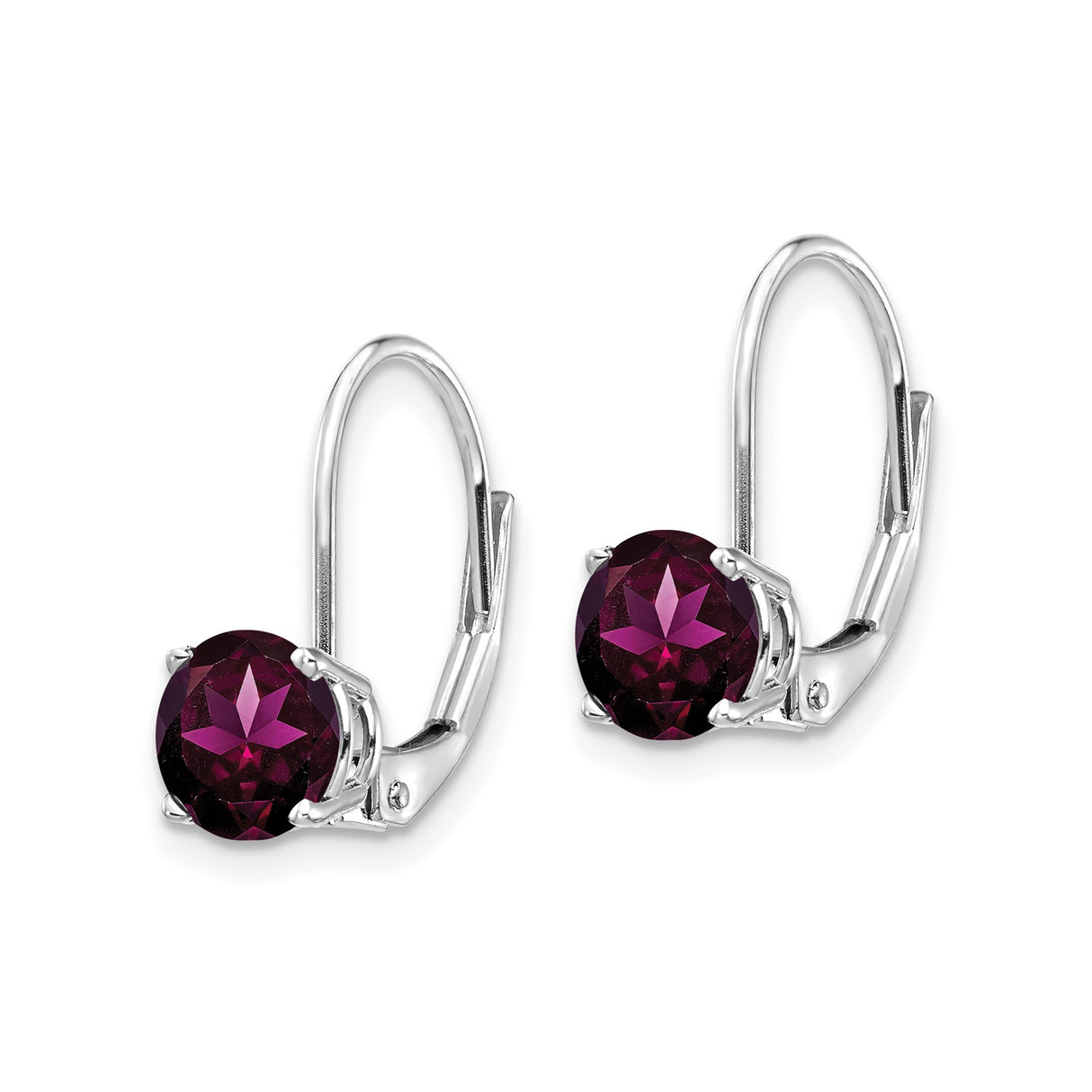 14k White Gold Leverback Earrings with Rhodolite Garnet, Dangle Design for Women