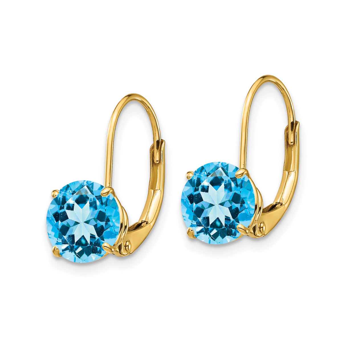 14k Yellow Gold Leverback Earrings with Swiss Blue Topaz, Dainty Drop Design