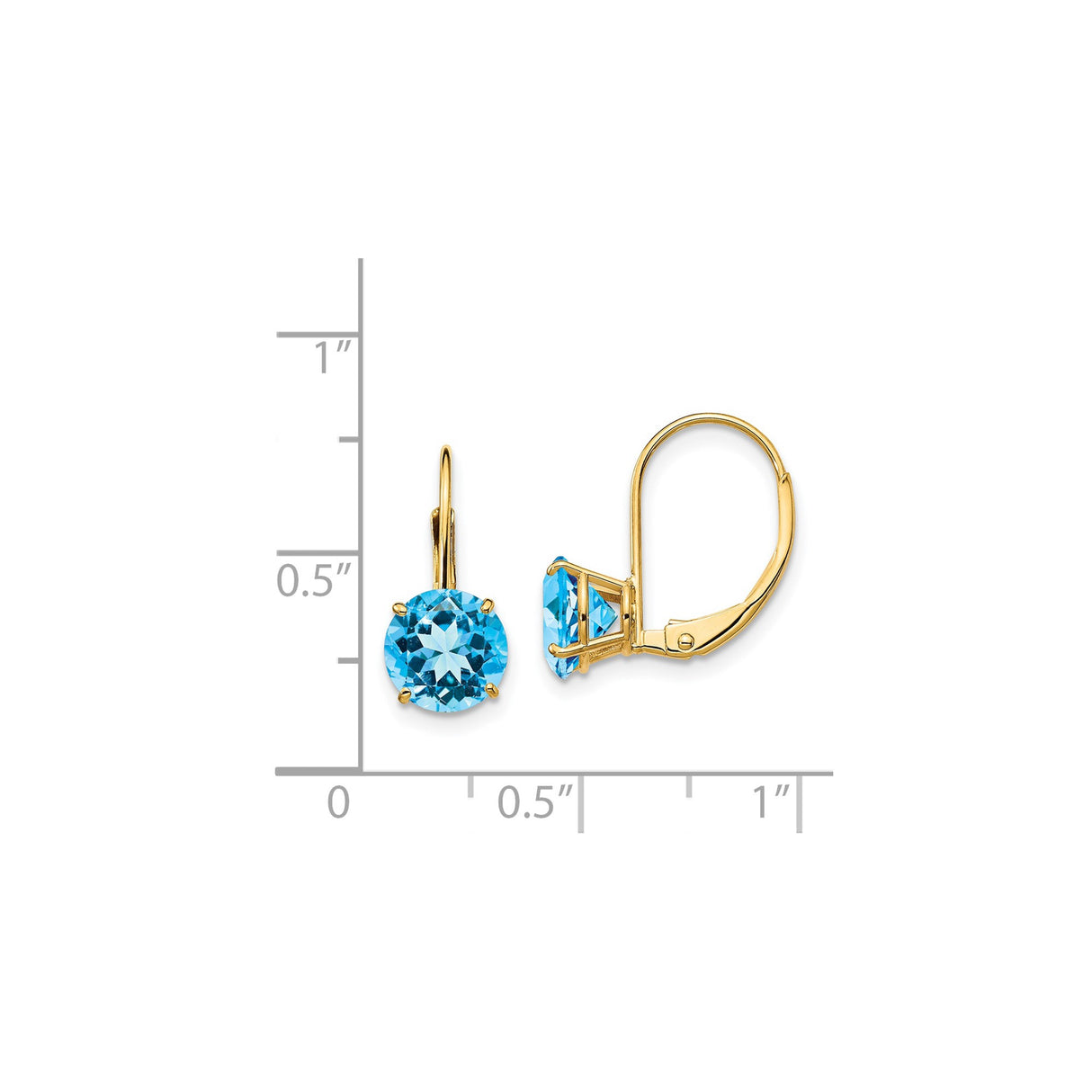 14k Yellow Gold Leverback Earrings with Swiss Blue Topaz, Dainty Drop Design