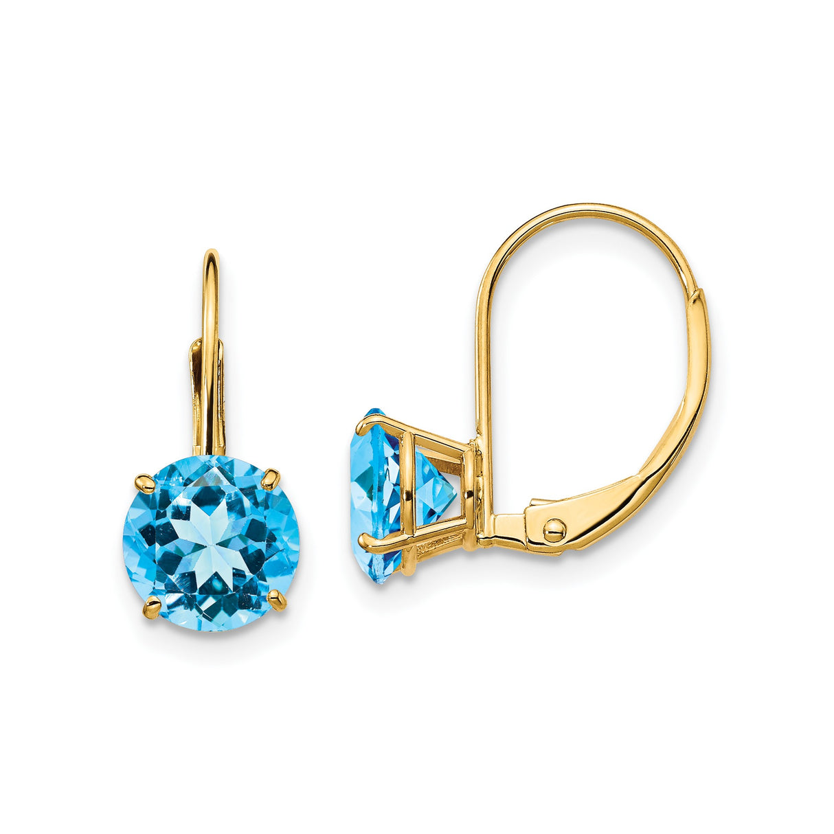 14k Yellow Gold Leverback Earrings with Swiss Blue Topaz, Dainty Drop Design