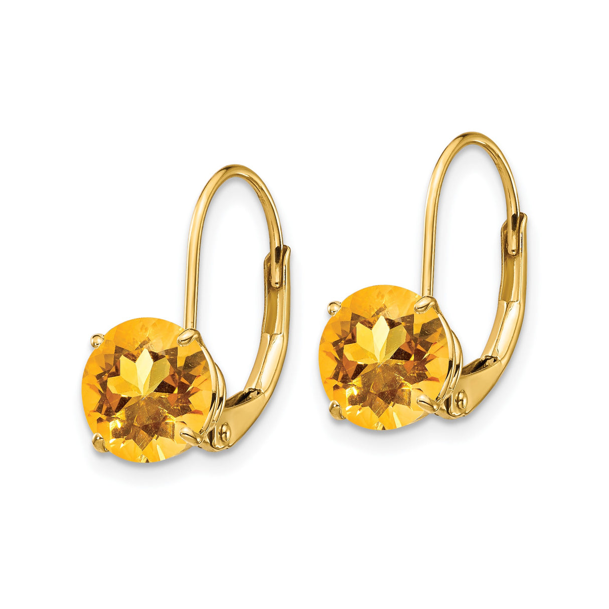 14K Yellow Gold Leverback Earrings With Round Citrine
